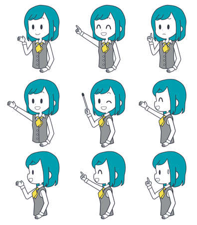 Illustration of a female clerk's facial expression set.のイラスト素材