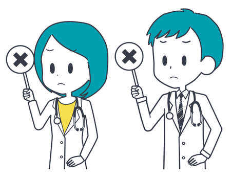 Illustration of a doctor holding an incorrect answer tag.のイラスト素材