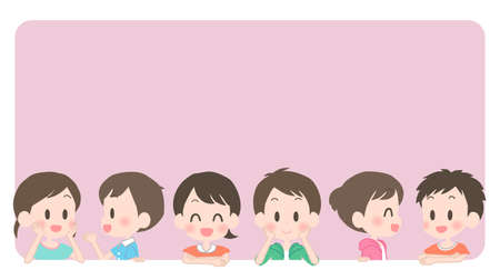 Illustration of smiling boys and girls framesのイラスト素材