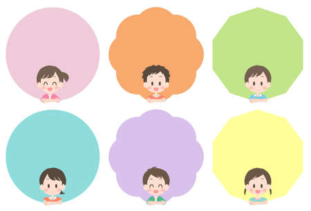 Illustration of smiling boys and girls framesのイラスト素材