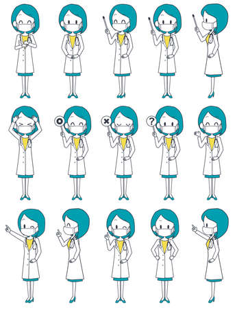 Facial expression set of a female doctor wearing a mask.のイラスト素材