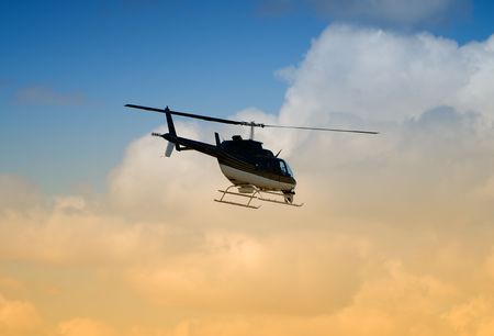 Rear view of helicopter in flight