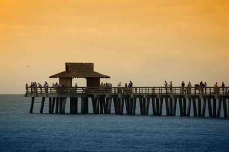 Fishing pier at dawnの写真素材