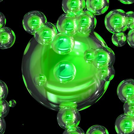 Isolated green bubbles floating in the airの写真素材