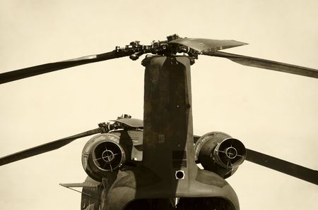 Rear view of military helicopter in sepia tones                                の写真素材