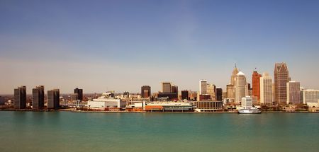 Panoramic view of Detroit's waterfront and downtown                           の写真素材