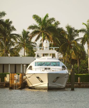 front view of expensive private yacht in port                  の写真素材