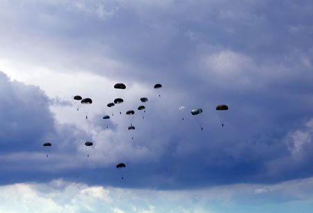 Massive air drop of World War II era paratroopersの写真素材