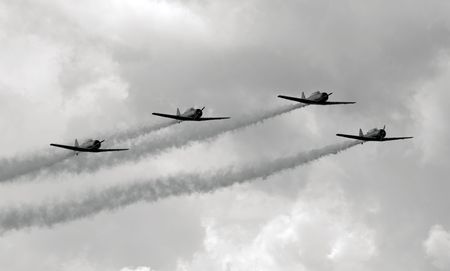 Formation of World War II era fighter planesの写真素材