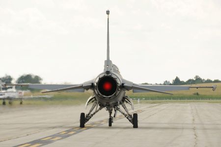 Modern US Air Force jet departing on a mission