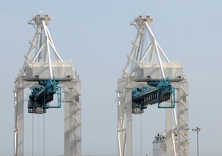 Heavy lifting equipment and cranes at industrial port