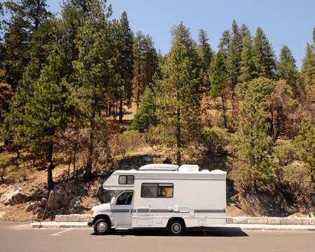 Recreational vehicle on a scenic mountain road