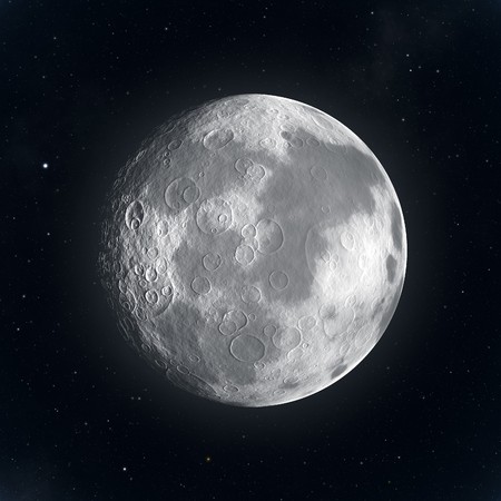 Moon seen through telescope against black sky an starsの写真素材