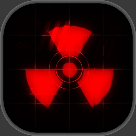Square display showing a nuclear warning symbolの写真素材