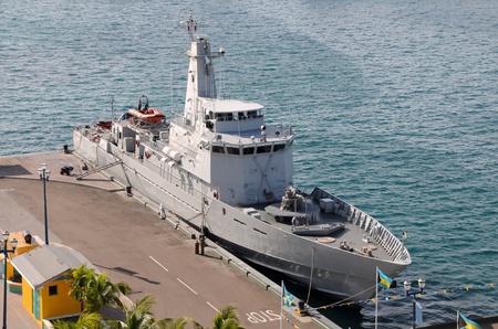 Navy ship in port aerial viewの写真素材