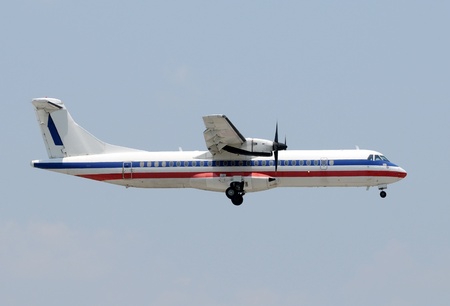 Modern passenger propeller airplane side view
