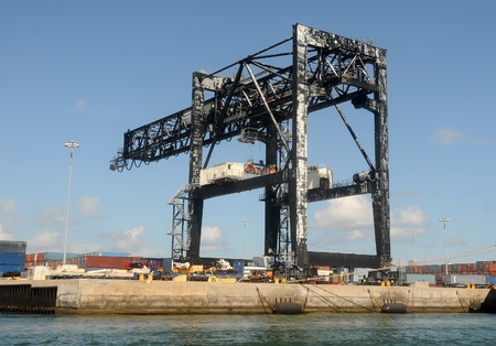 Craned and containers in an industrial port terminal