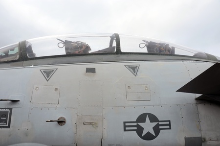Modern fighter jet cockpit closeup