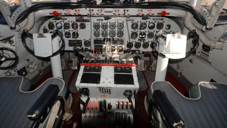 Cockpit interior view of 1950s airlinerの写真素材