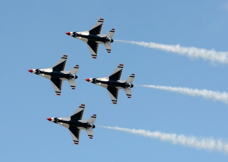Modern military jets flying in formation