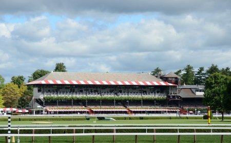 Modern horse race track preparing for race dayのeditorial素材