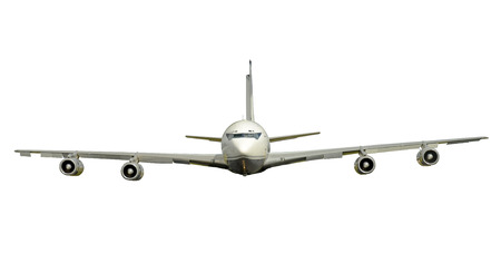 Classic passenger jet front view isolated on white
