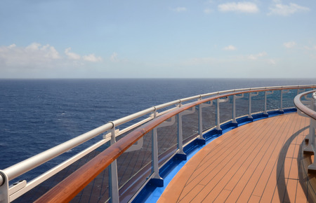 Open sea seen from wide empty ocean liner deckの写真素材