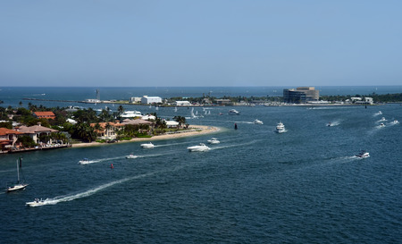 Boats enter Port Everglades in Fort Lauderdale, Floridaのeditorial素材