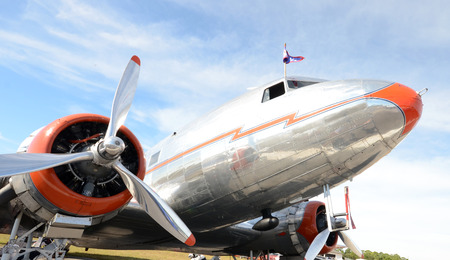 Retro silver propeller airplane nose and enfine view