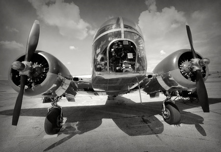 World War II era propeller bomber on the ground front viewのeditorial素材