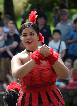Honolulu, USA - March 26, 2013: Dancer performs traditional ritualistic dance from the Pacific Island of Tonga. Pacific islanders take place in numerous cultural events in Hawaiiのeditorial素材