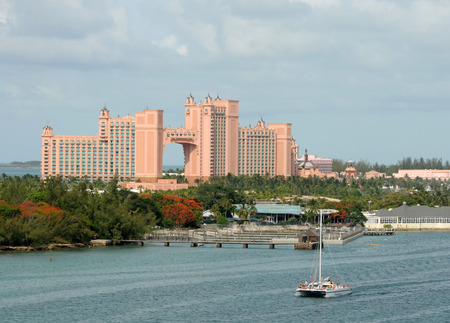 Nassau, Bahamas - July 19, 2008: Luxurious Atlantis Resort in Paradise Island, Nassau as seen from the water. It's a popular destination for the rich and famousのeditorial素材