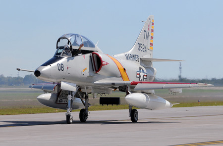 Houston, USA - November 1, 2009: US Navy Douglas A-4 Skyhawk jet fighter stopping in Houston for...