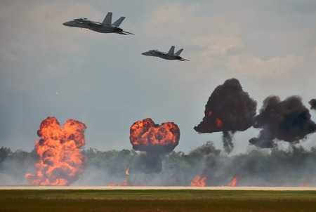 Modern jetfighters ob a bombing missionの写真素材