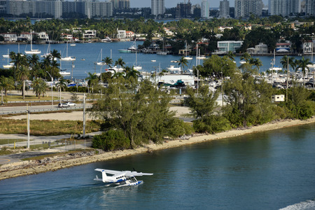 Seaplane departs from the waterways of Miami to the Caribbean