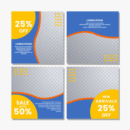 social media post templates for discounts, sales and offers. online media content promotions and marketing element. Square photo template for online ads, print flyer, brochures, cards, online adsのイラスト素材