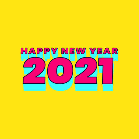 2021 Happy New Year logo text design with isometric numbers. Minimal Holiday decoration elements for design, postcards, greeting cards, invitations, flyers, stickers, stripesのイラスト素材