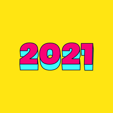 2021 Happy New Year logo text design with isometric numbers. Minimal Holiday decoration elements for design, postcards, greeting cards, invitations, flyers, stickers, stripesのイラスト素材