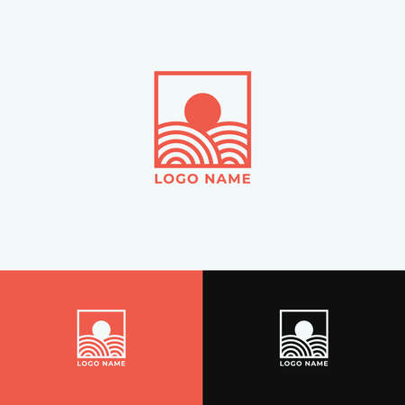 Simple monoline sunset and sunrise logo templateのイラスト素材