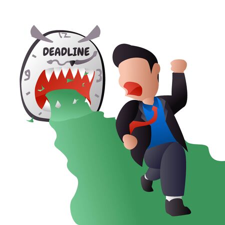 illustration of a business man running from a deadline monster of time people who work under stressful and fearful time pressuresのイラスト素材