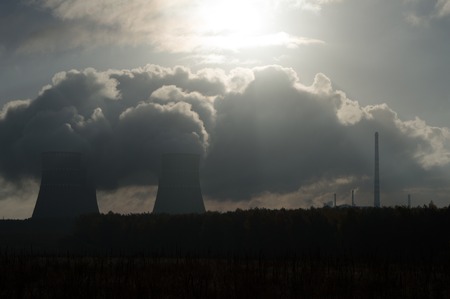 nuclear power plant, the clouds in the sky. Ukraineの写真素材