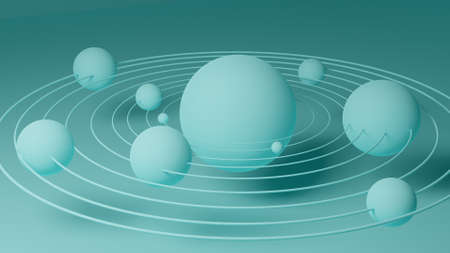 Planets with their orbits in the solar system. Abstraction on a blue background. 3d illustration renderの写真素材