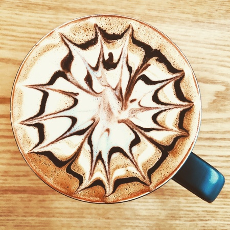 Top view of a cup of coffee.の素材