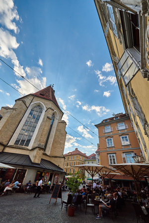 Tourists in graz reating and drinking in restaurants Grazのeditorial素材