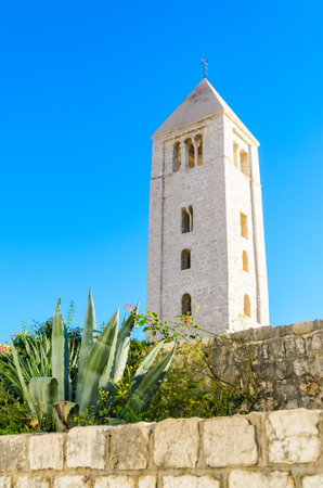 Croatia Rab island tower.Sunny summer day. View on a towerのeditorial素材