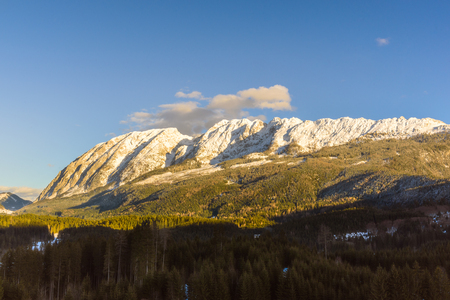 Mountains in, Styria, Austria Bad Mitterndorf View on a snowy terrains surrounding resortsの写真素材