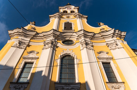Barmherzigenkirche church facade, Winter sunset no snow, Tourist destination. City architecture.のeditorial素材
