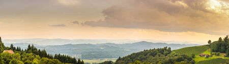 Vineyards panorama Leibnitz area famous destination wine country, south Styria, Austria. Tourist...