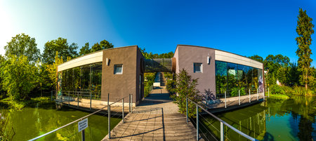 Herberstein palace gardens in Herberstein panorama . Rose Gardenn, Tourist spot vacation destination.のeditorial素材