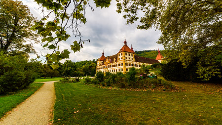 Graz, Austria 02.10.2019: View at Eggenberg palace in Autumn tourist spot, famous travel destination...